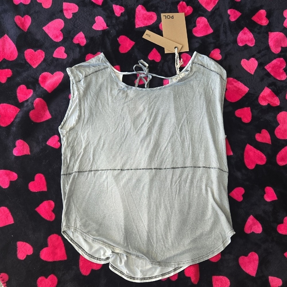 POL Women's Gray Sleeveless‎ Tie Back V-Neck Top Size S